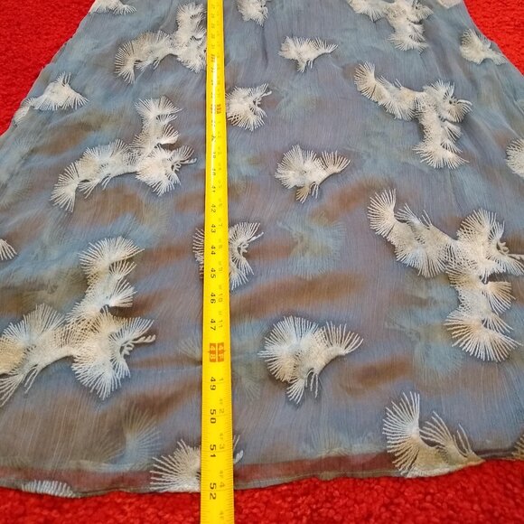 ZARA blue Elegant Sheer Embroidered Floral-Lace vneck dress NWOT - Picture 4 of 8